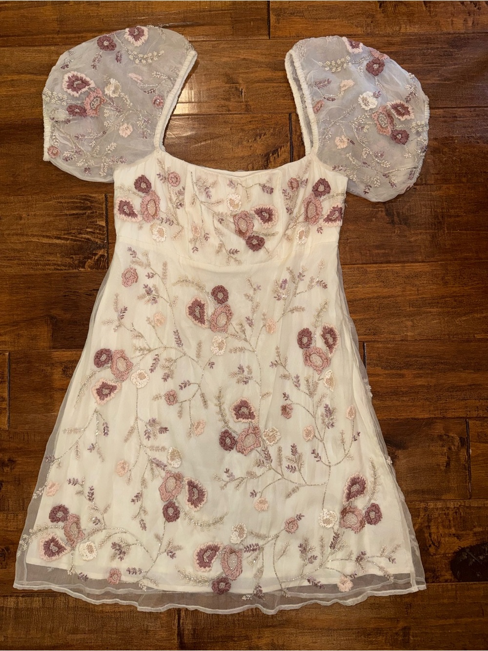 New BHLDN Forever That Girl Anthropologie Jenner 100% Silk BEADED Mini Dress 6